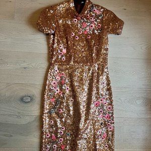 ERDEM ROSE GOLD flower sequin dress